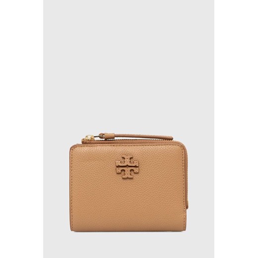 Tory Burch portfel skórzany McGraw Bi-Fold damski kolor brązowy 158904.227 ze sklepu ANSWEAR.com w kategorii Portfele damskie - zdjęcie 173685932
