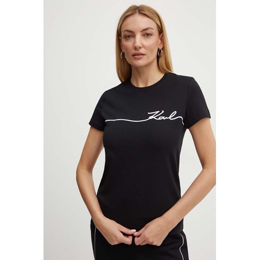 Karl Lagerfeld t-shirt bawełniany damski kolor czarny 245W1706 ze sklepu ANSWEAR.com w kategorii Bluzki damskie - zdjęcie 173686021