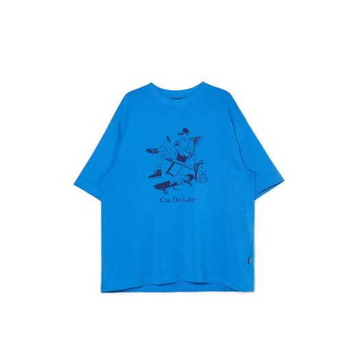 Cropp - Niebieska koszulka z nadrukiem - niebieski ze sklepu Cropp w kategorii T-shirty męskie - zdjęcie 173695643