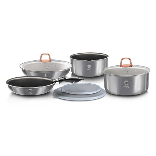 Aluminiowy srebrny zestaw garnków z pokrywkami S4-C65 ze sklepu Edinos.pl w kategorii Garnki - zdjęcie 173696283