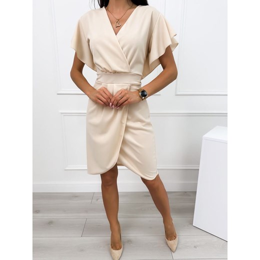 Sukienka Modnakiecka.pl beżowa kopertowa 