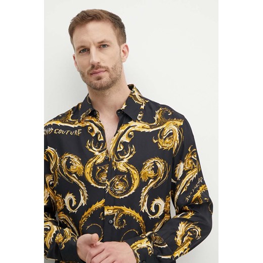 Versace Jeans Couture koszula męska kolor czarny regular z kołnierzykiem klasycznym 77GAL2R0 NS508 ze sklepu ANSWEAR.com w kategorii Koszule męskie - zdjęcie 173704190