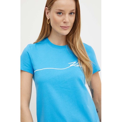 Karl Lagerfeld t-shirt bawełniany damski kolor niebieski 245W1706 ze sklepu ANSWEAR.com w kategorii Bluzki damskie - zdjęcie 173704401