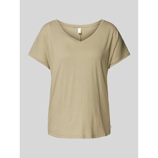 T-shirt lniany z dekoltem w serek ze sklepu Peek&Cloppenburg  w kategorii Bluzki damskie - zdjęcie 173705261