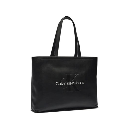 Shopper bag czarna Calvin Klein na ramię mieszcząca a5 ze skóry ekologicznej 