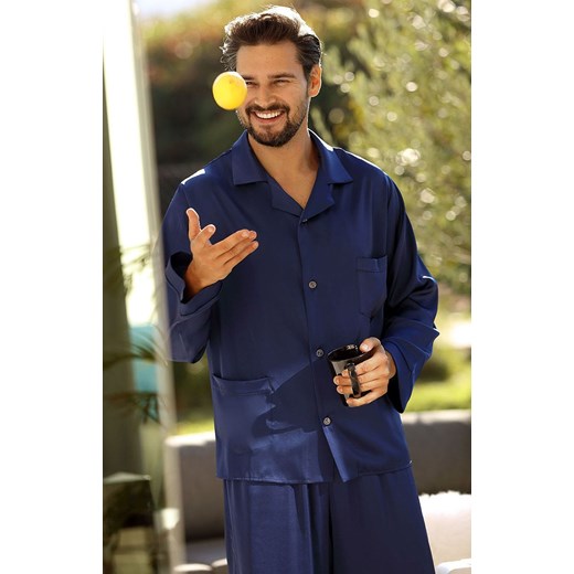 Satynowa piżama męska granatowa Lukas, Kolor granatowy, Rozmiar L, DKaren ze sklepu Intymna w kategorii Piżamy męskie - zdjęcie 173706570