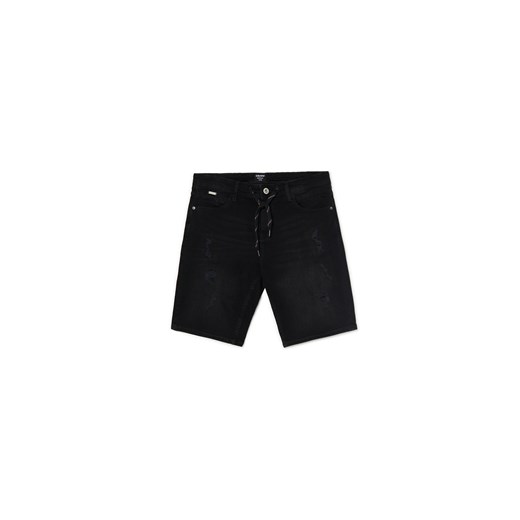 Cropp - Czarne szorty denim z efektem sprania - czarny ze sklepu Cropp w kategorii Spodenki męskie - zdjęcie 173709563