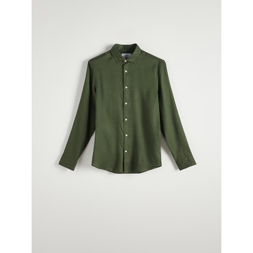Reserved - Koszula regular z lnem - zielony Reserved XL Reserved