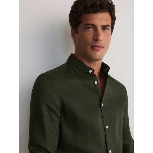 Reserved - Koszula regular z lnem - zielony Reserved XS Reserved