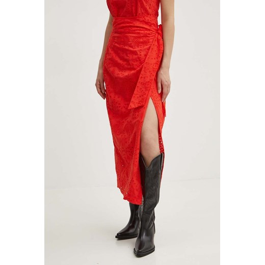 Never Fully Dressed spódnica bawełniana Jaspre Skirt kolor czerwony midi rozkloszowana NFDSK455 ze sklepu ANSWEAR.com w kategorii Spódnice - zdjęcie 173714573