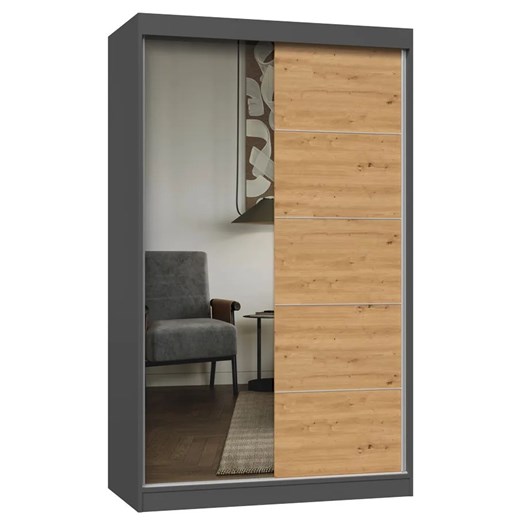 Przesuwna szafa z lustrem 120 cm dąb artisan antracyt - Stoflis 10X ze sklepu Edinos.pl w kategorii Szafy - zdjęcie 173715663