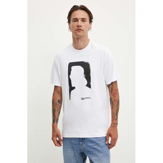 Karl Lagerfeld Jeans t-shirt bawełniany męski kolor biały z nadrukiem 245D1709 ze sklepu ANSWEAR.com w kategorii T-shirty męskie - zdjęcie 173717740