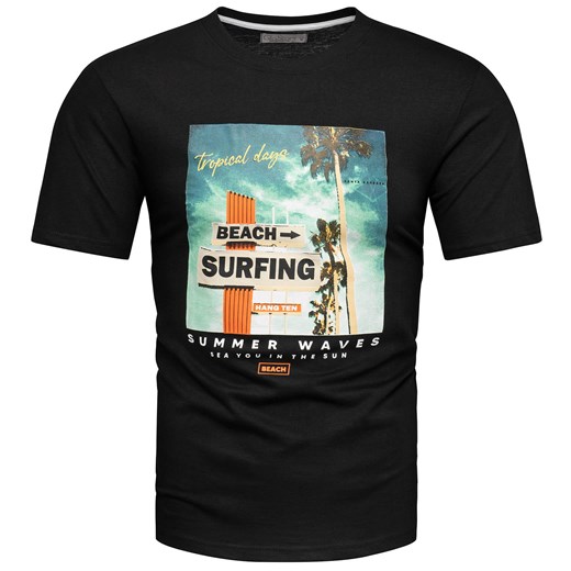 Koszulka bawełniana męska t-shirt z printem czarny Recea ze sklepu Recea.pl w kategorii T-shirty męskie - zdjęcie 173723044