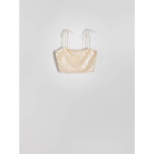 Reserved - Cekinowy top na ramiączka - złamana biel Reserved XL Reserved