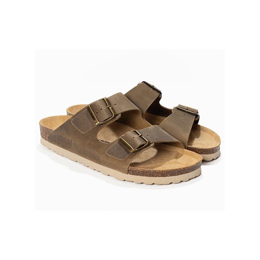 Sunbay Skórzane klapki &quot;Trefle&quot; w kolorze khaki ze sklepu Limango Polska w kategorii Klapki damskie - zdjęcie 173733073