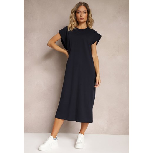 Granatowa Sukienka T-shirtowa z Krótkimi Szerokimi Rękawami Arisea ze sklepu Renee odzież w kategorii Sukienki - zdjęcie 173735182