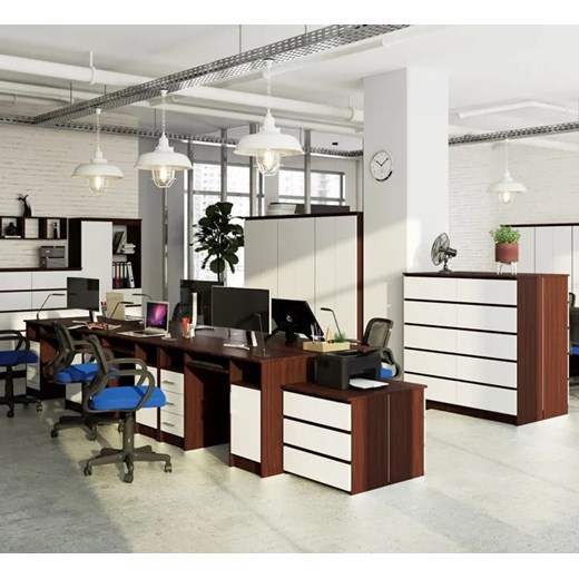 Komputerowe biurko z szufladami wenge + biały - Delian 2X Elior One Size Edinos.pl