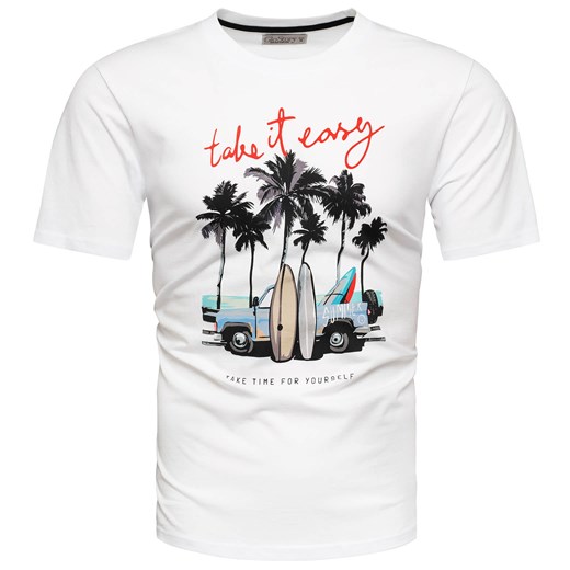 Koszulka bawełniana męska t-shirt z printem biały Recea ze sklepu Recea.pl w kategorii T-shirty męskie - zdjęcie 173737811