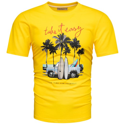 Koszulka bawełniana męska t-shirt z printem żółty Recea ze sklepu Recea.pl w kategorii T-shirty męskie - zdjęcie 173737813
