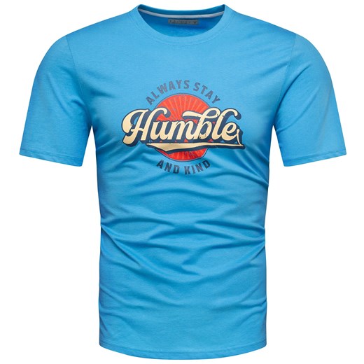 Koszulka bawełniana męska t-shirt z printem niebieski Recea ze sklepu Recea.pl w kategorii T-shirty męskie - zdjęcie 173737823