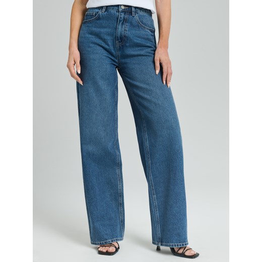 Sinsay - Jeansy wide leg - granatowy Sinsay 34 Sinsay