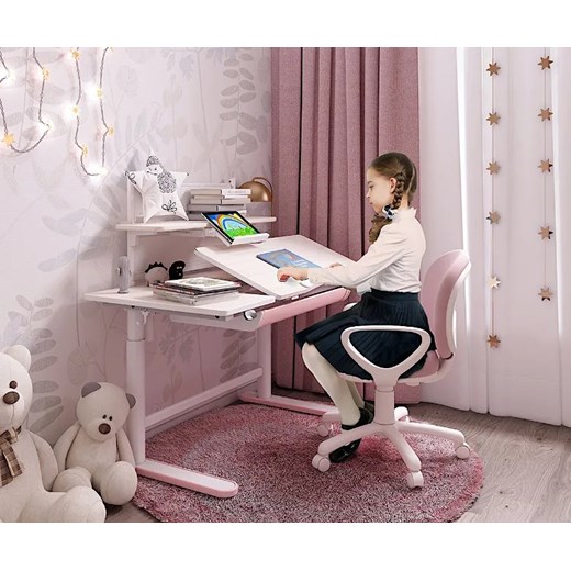 Różowe biurko dla dzieci elektryczne z nadstawką - Tobiso 3X Elior One Size Edinos.pl