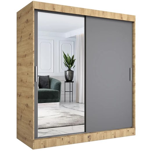Szafa przesuwna dąb artisan + antracyt 180 cm - Seko 5X ze sklepu Edinos.pl w kategorii Szafy - zdjęcie 173746962