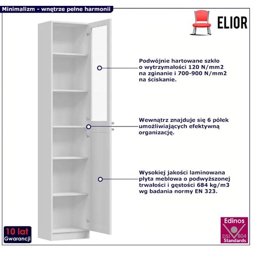 Biała szklana witryna na książki - Clarity 9X Elior One Size Edinos.pl