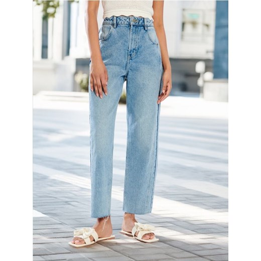 Sinsay - Jeansy straight high waist - niebieski Sinsay 32 Sinsay