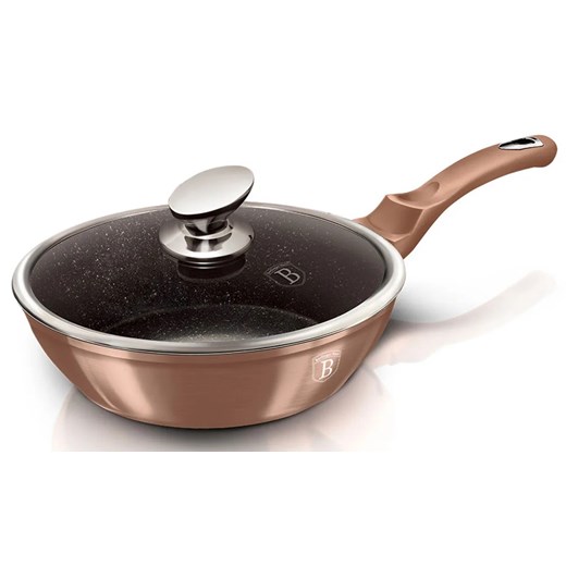 Granitowa złota patelnia z pokrywą 24cm R1-P96 ze sklepu Edinos.pl w kategorii Naczynia - zdjęcie 173757342