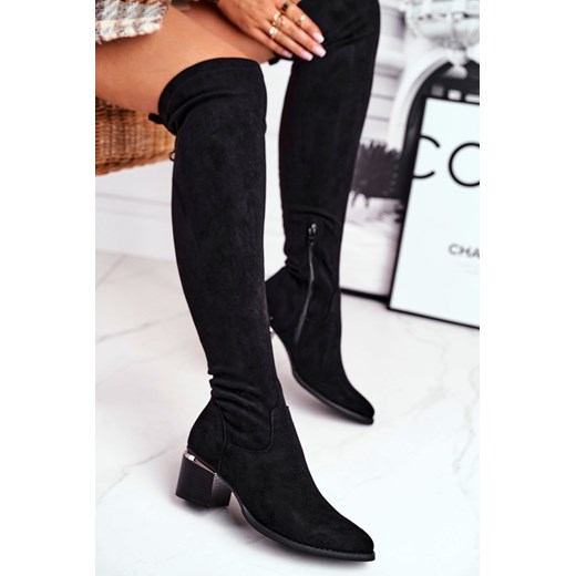 Kozaki damskie do kolana eko-zamsz czarne Can't Stop 41 okazja ZAZOO