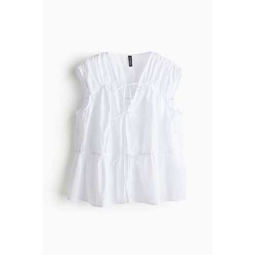 H & M - Bawełniana bluzka z wiązaniem - Biały ze sklepu H&M w kategorii Bluzki damskie - zdjęcie 173760234