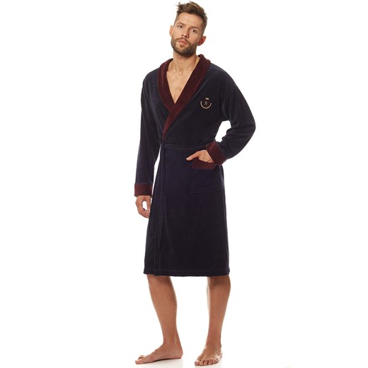 Elegancki szlafrok męski granatowy 9102, Kolor granatowy, Rozmiar 2XL, L&amp;L ze sklepu Primodo w kategorii Szlafroki męskie - zdjęcie 173762232