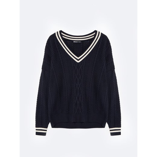 Sweter damski z wiskozy z dekoltem v-neck granatowy Cyntylia 403 ze sklepu Big Star w kategorii Swetry damskie - zdjęcie 173762910