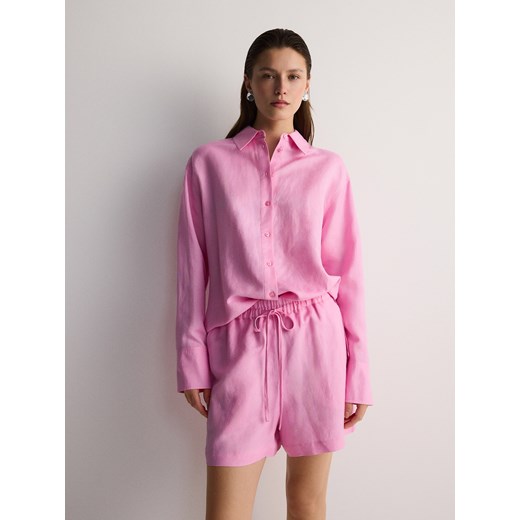 Reserved - Szorty z lnem - różowy ze sklepu Reserved w kategorii Szorty - zdjęcie 173765434