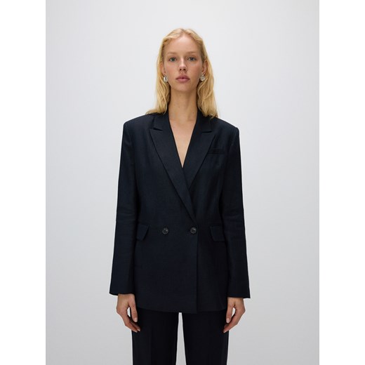 Reserved - Dwurzędowa marynarka z lnu - granatowy ze sklepu Reserved w kategorii Marynarki damskie - zdjęcie 173765632
