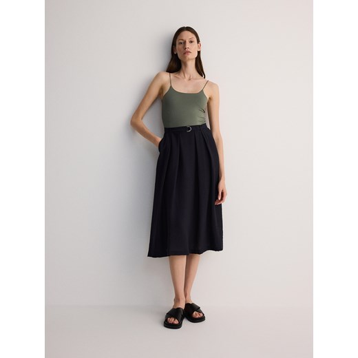 Reserved - Spódnica midi z paskiem - granatowy ze sklepu Reserved w kategorii Spódnice - zdjęcie 173768922