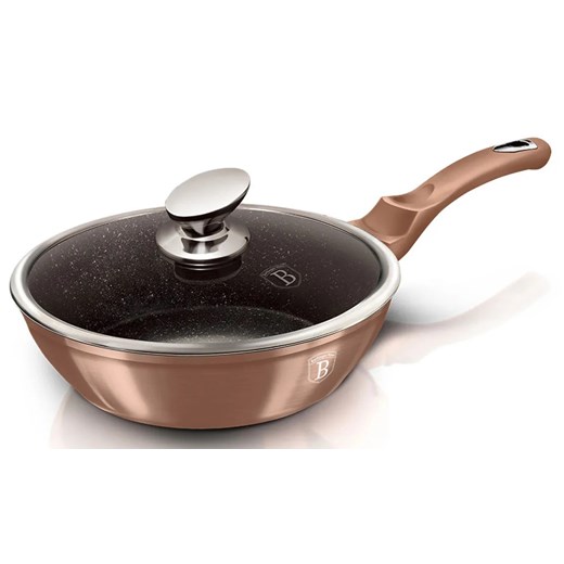 Złota patelnia ze szklaną pokrywą 28cm T8-T63 ze sklepu Edinos.pl w kategorii Naczynia - zdjęcie 173772600