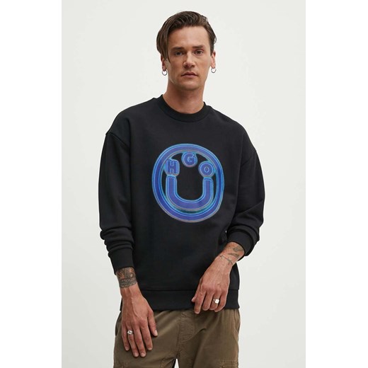 Hugo Blue bluza bawełniana męska kolor czarny z nadrukiem 50530363 ze sklepu ANSWEAR.com w kategorii Bluzy męskie - zdjęcie 173779274