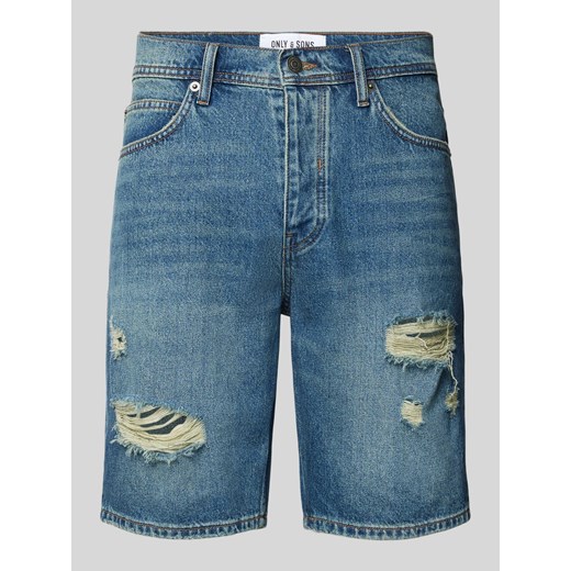 Szorty jeansowe o kroju regular fit z przetarciami model ‘EDGE’ ze sklepu Peek&Cloppenburg  w kategorii Spodenki męskie - zdjęcie 173779742