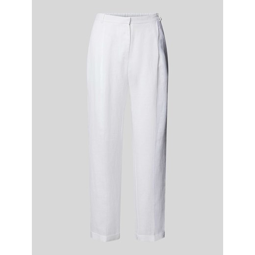 Spodnie lniane o kroju regular fit z zakładkami w pasie ze sklepu Peek&Cloppenburg  w kategorii Spodnie damskie - zdjęcie 173780202