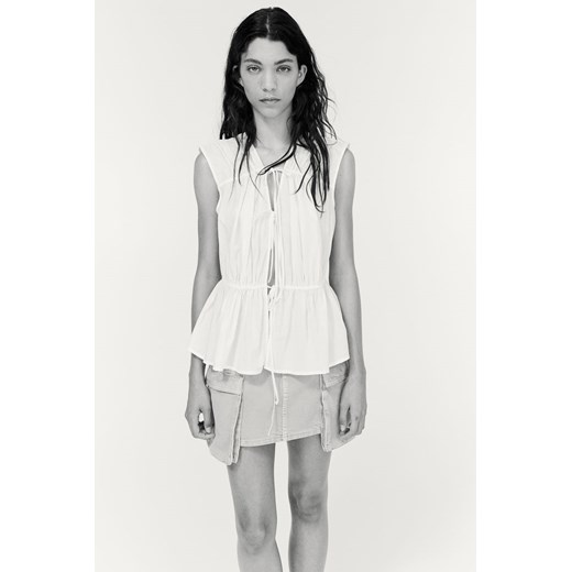H & M - Bawełniana bluzka z wiązaniem - Biały ze sklepu H&M w kategorii Bluzki damskie - zdjęcie 173780620