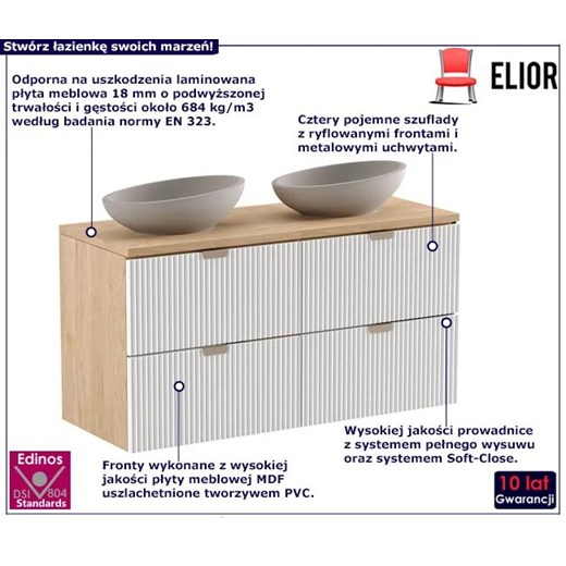Szafka pod umywalkę z ryflowanymi szufladami biały + orzech - Oxel 6X Elior One Size Edinos.pl