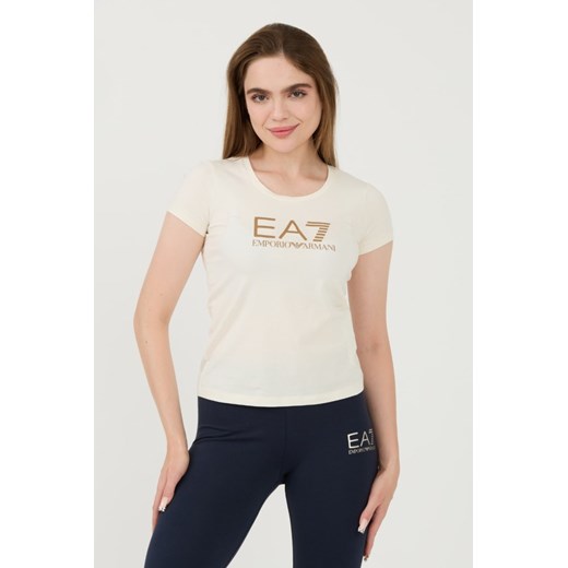 EA7 Beżowy t-shirt, Rozmiar L ze sklepu outfit.pl w kategorii Bluzki damskie - zdjęcie 173791643