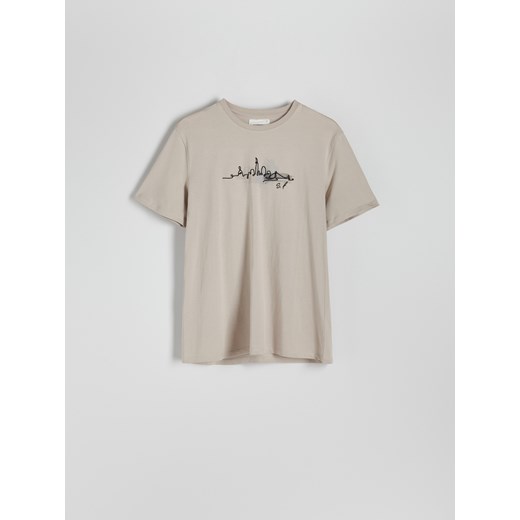 Reserved - T-shirt regular z nadrukiem - beżowy Reserved M Reserved