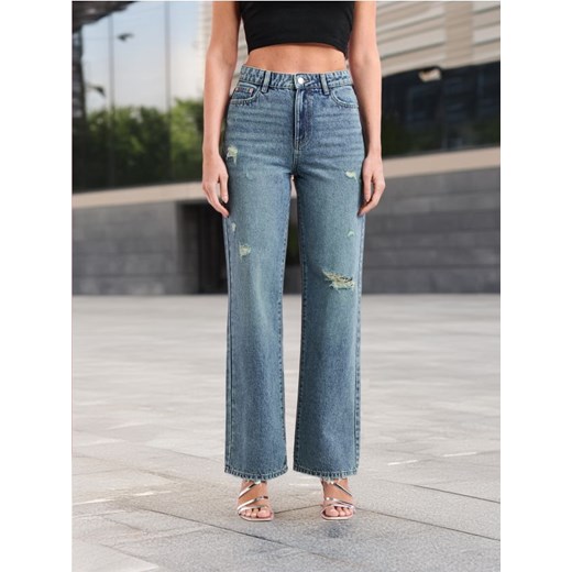 Sinsay - Jeansy straight - turkusowy Sinsay 32 Sinsay