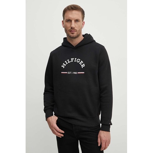 Tommy Hilfiger bluza męska kolor czarny z kapturem z nadrukiem MW0MW35568 ze sklepu ANSWEAR.com w kategorii Bluzy męskie - zdjęcie 173800511