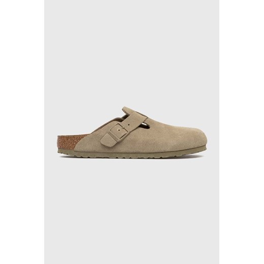 Birkenstock klapki zamszowe Boston damskie kolor zielony 1025844 38 PRM