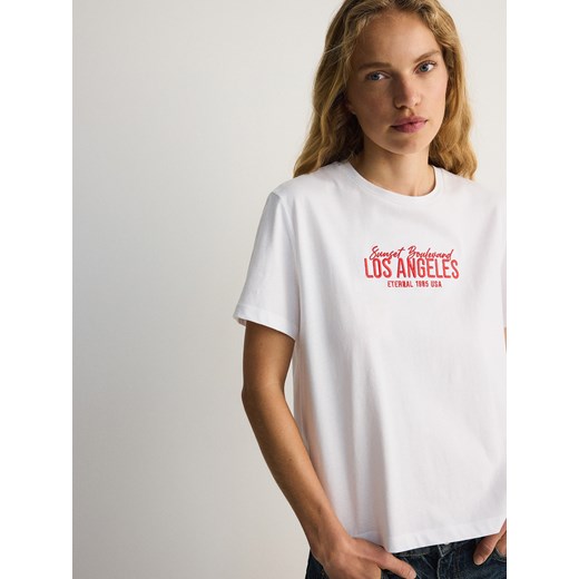 Reserved - T-shirt z haftem - biały Reserved S Reserved