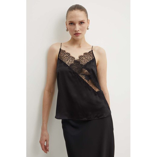 Custommade top jedwabny Yazmira kolor czarny z aplikacją 999312101 ze sklepu ANSWEAR.com w kategorii Bluzki damskie - zdjęcie 173812002